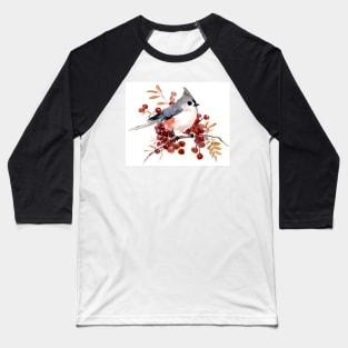 Titmouse bird and berries nursery artwork Baseball T-Shirt